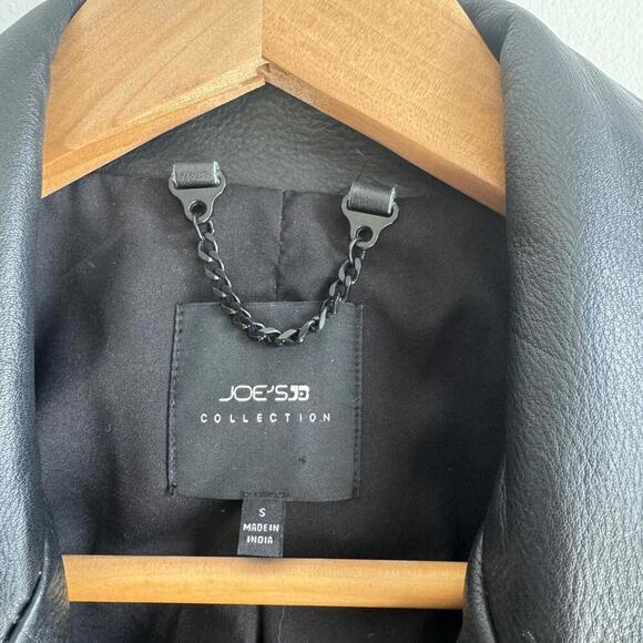 Joe’s Collection Moto Black Leather Jacket Red White Piping Size S - Picture 6 of 14